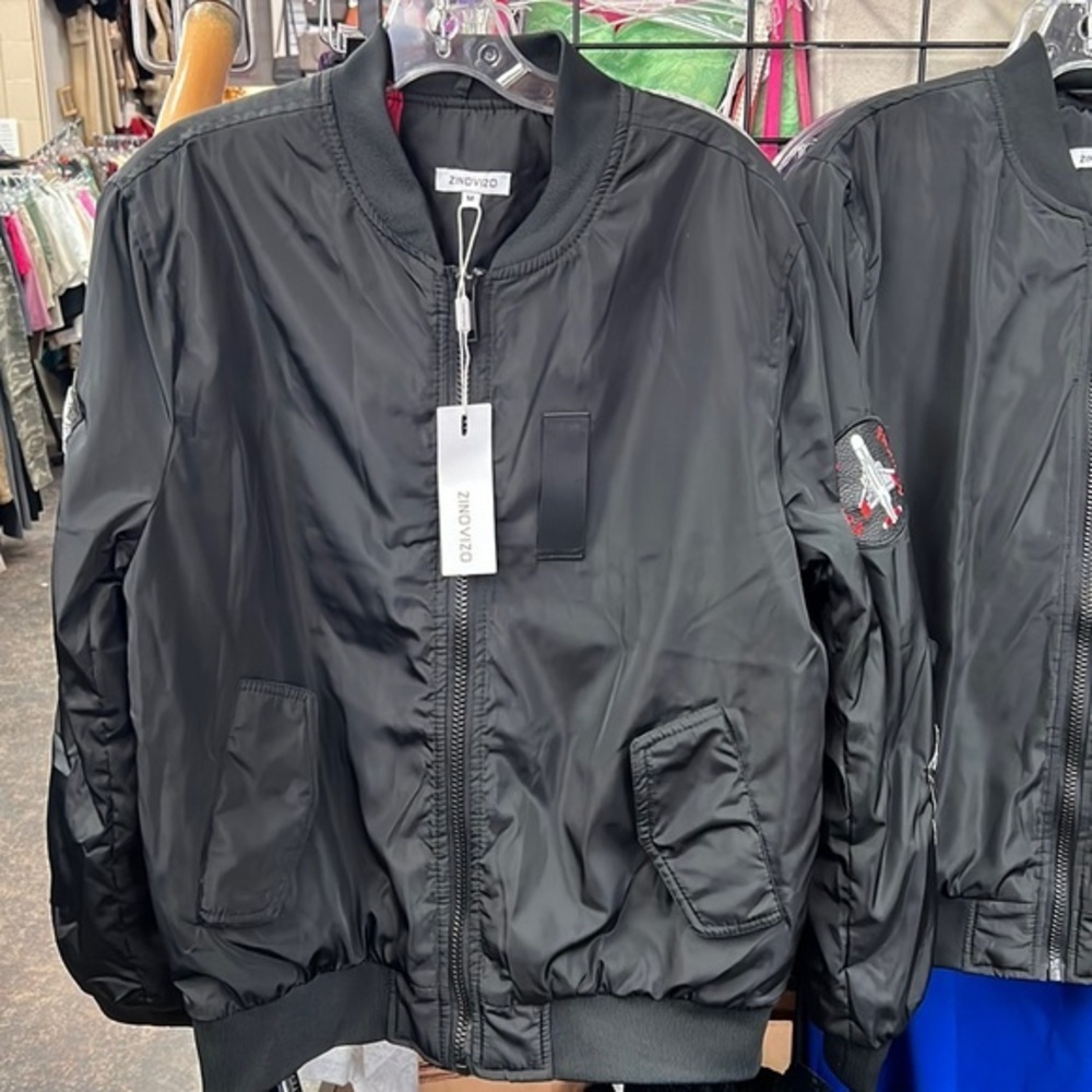 NWT ZINOVIZO Men’s Black Bomber Jacket Streetwear